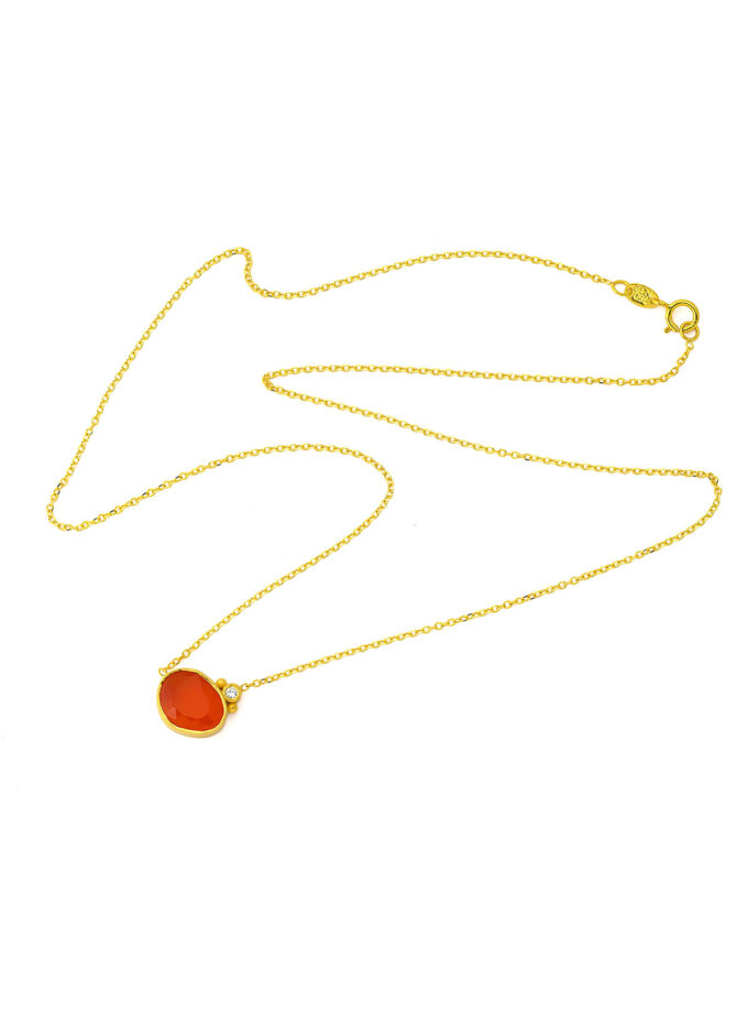 Natural Carnelian and Diamond 18k Gold Necklace