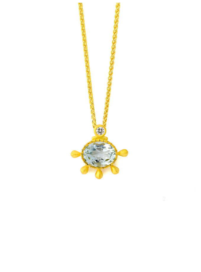 aqua marine diamond gold necklace