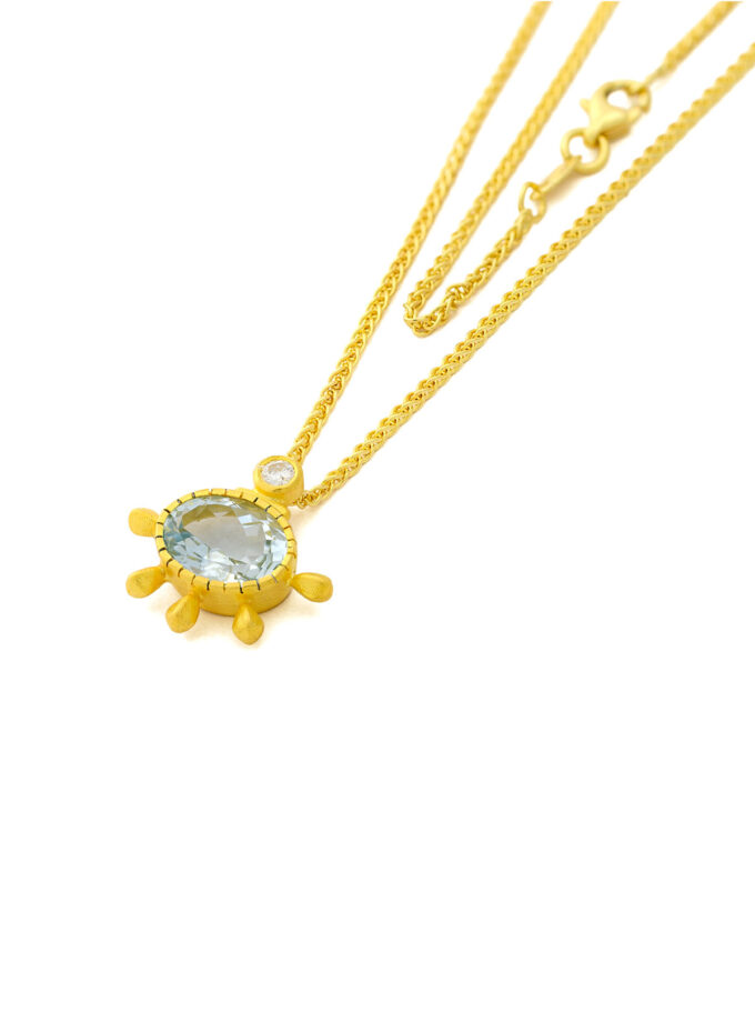 Natural Aquamarine and Diamond 18k Gold Necklace
