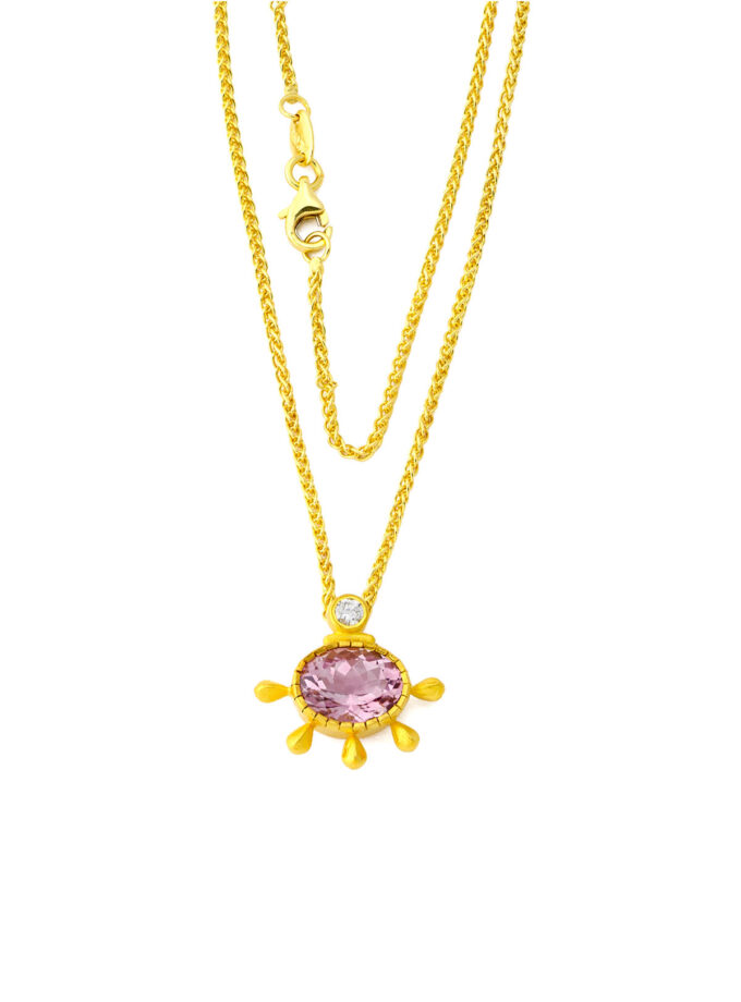 18k Gold Necklace with Pink Tourmaline and Diamond