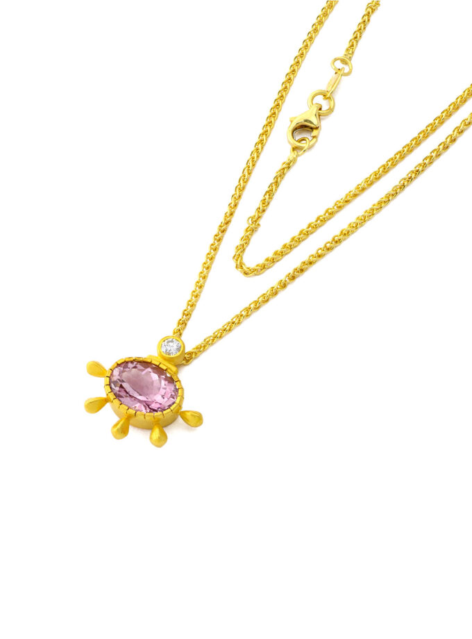 18k Gold Necklace with Pink Tourmaline and Diamond
