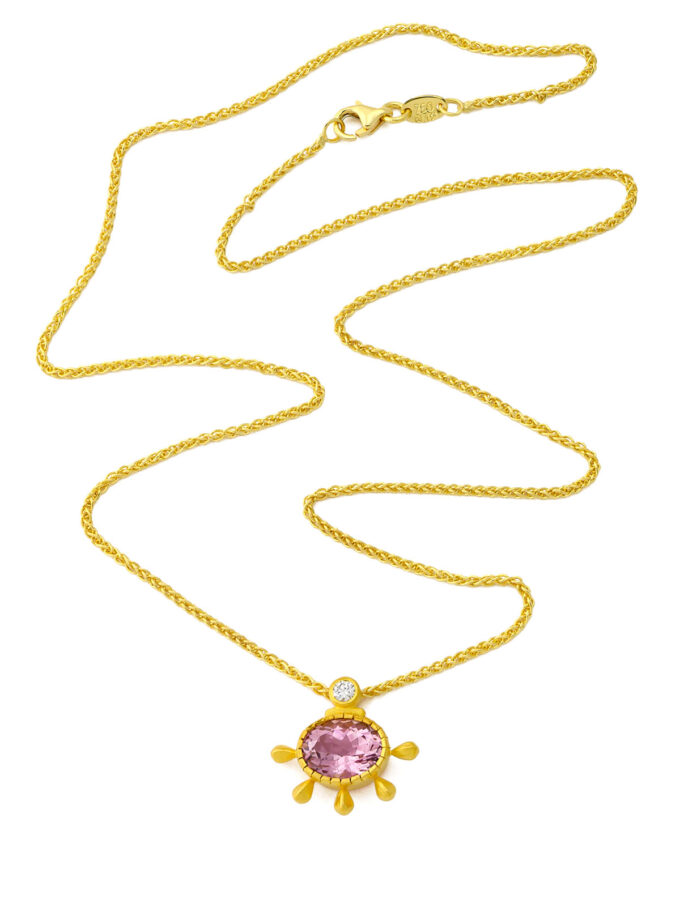18k Gold Necklace with Pink Tourmaline and Diamond