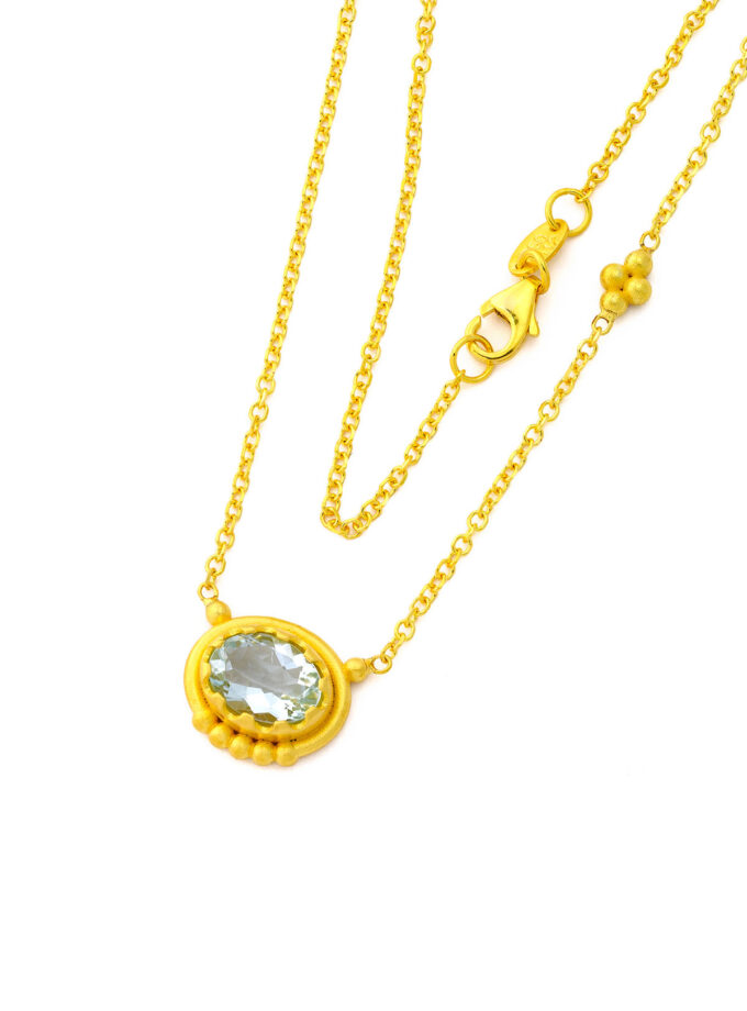 Natural Aquamarine Gemstone 18k Gold Necklace