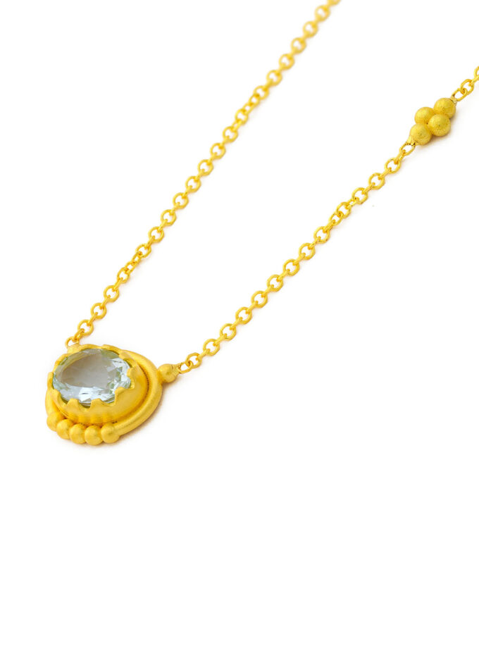 Natural Aquamarine Gemstone 18k Gold Necklace