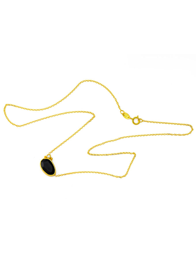 18k Gold Necklace with Natural Black Spinel and Diamond