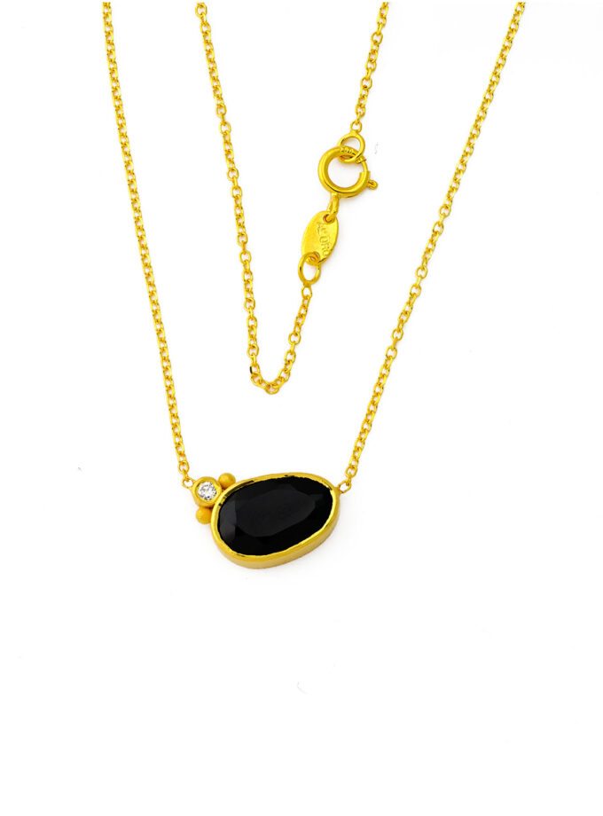 18k Gold Necklace with Natural Black Spinel and Diamond