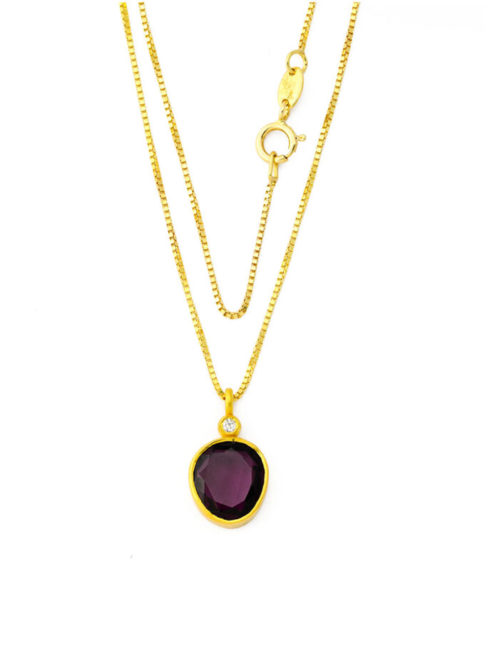 Rhodolite Garnet and Diamond 18k Gold Necklace