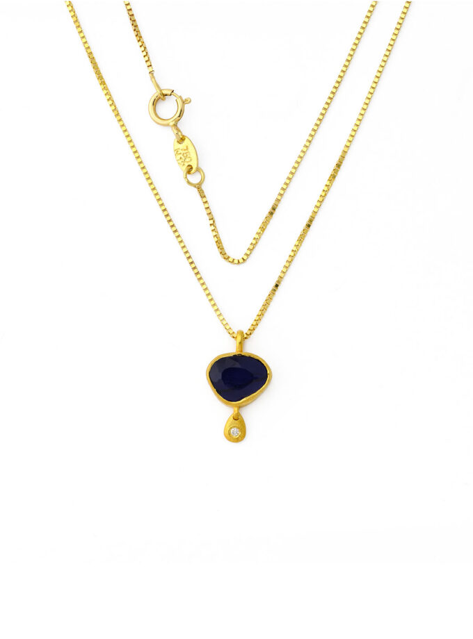 Natural Blue Kyanite and Diamond 18k Gold Necklace