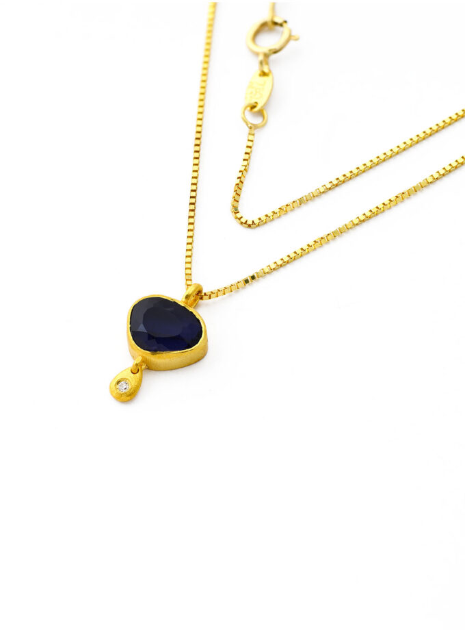 Natural Blue Kyanite and Diamond 18k Gold Necklace