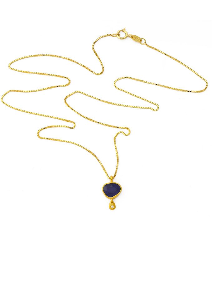 Natural Blue Kyanite and Diamond 18k Gold Necklace
