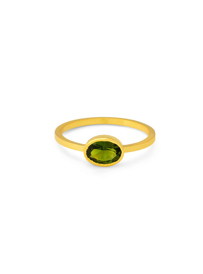 Natural green tourmaline Ring in 18k Solid Yellow Gold