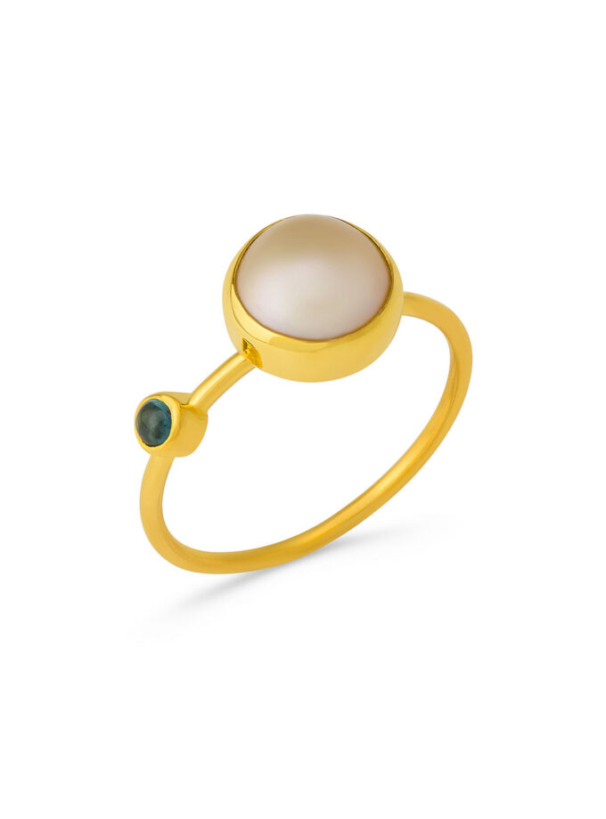 gold tourmaline ring with pearl
