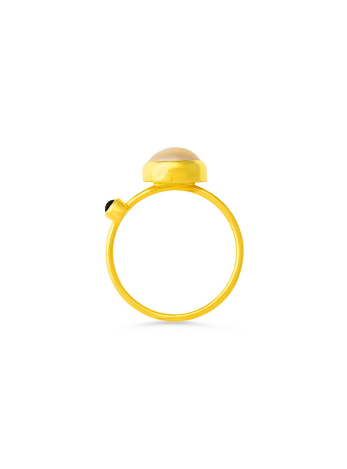 Freshwater Pearl and Natural green tourmaline Ring in 18k Solid Yellow Gold