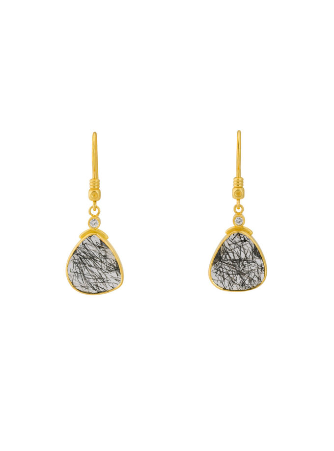 black rutile gold earrings