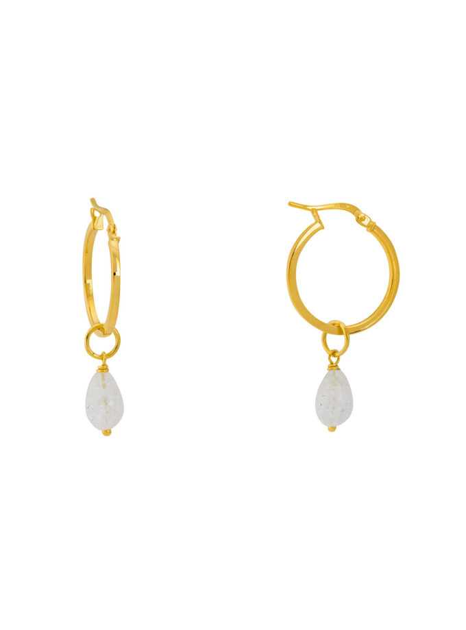 Natural Quartz Drops in 14k Gold Hoop Earrings