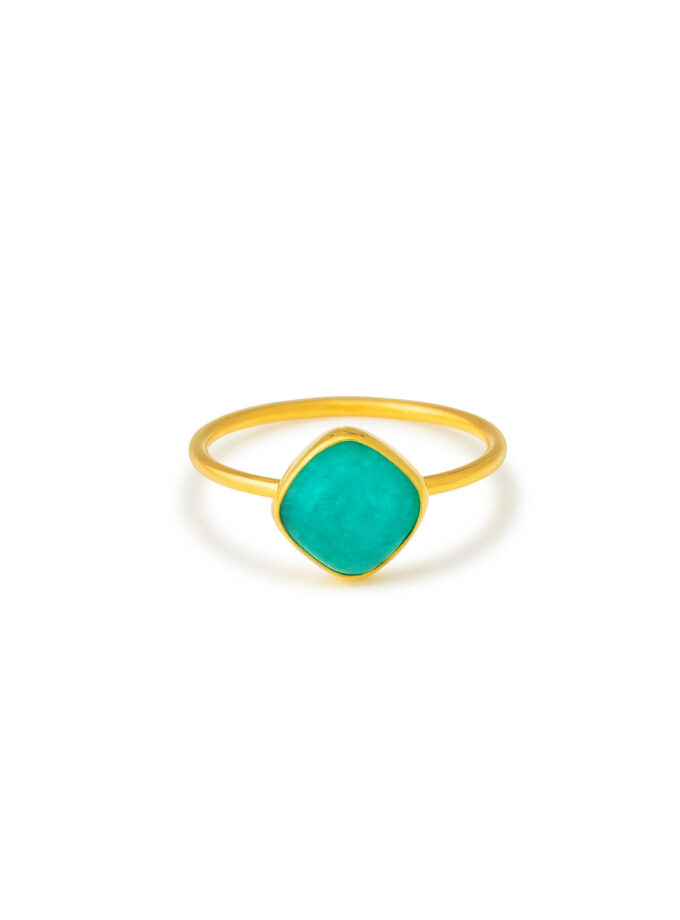 Amazonite cabochon gemstone ring in 18k Solid Yellow Gold