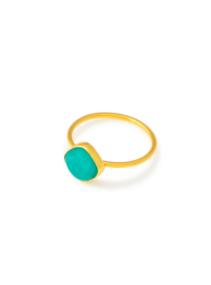 Amazonite cabochon gemstone ring in 18k Solid Yellow Gold