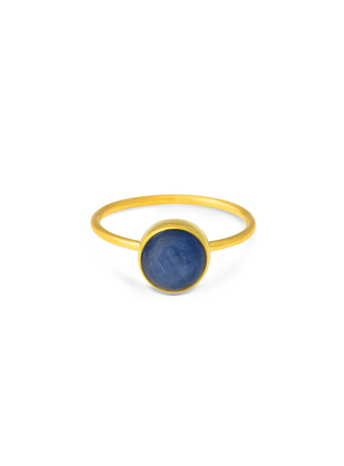 Blue Kyanite round cabochon Ring in 18k Yellow Gold Solid