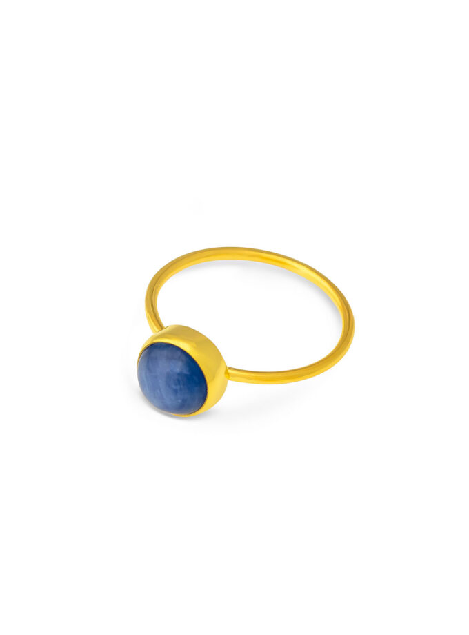 Blue Kyanite round cabochon Ring in 18k Yellow Gold Solid