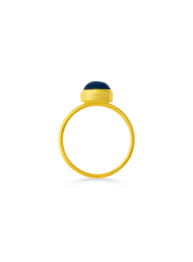 Blue Kyanite round cabochon Ring in 18k Yellow Gold Solid