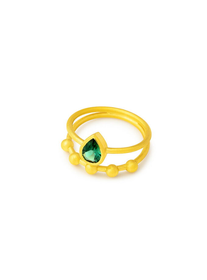 Bluish-Green Pear Shaped Tourmaline Ring in 18k Solid Yellow Gold