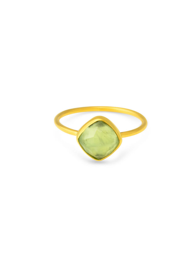 Natural Green Prehnite ring in 18k Solid Yellow Gold
