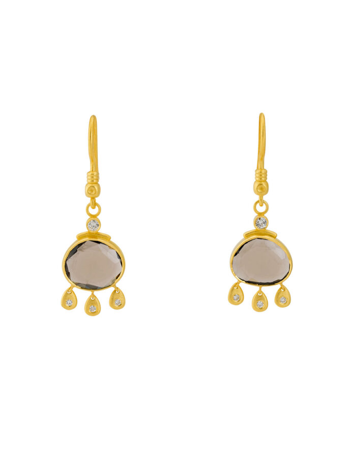 smoke quartz gold earrings