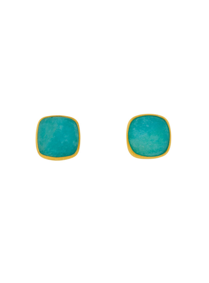 Natural Amazonite Cabochon 18k Gold Earrings