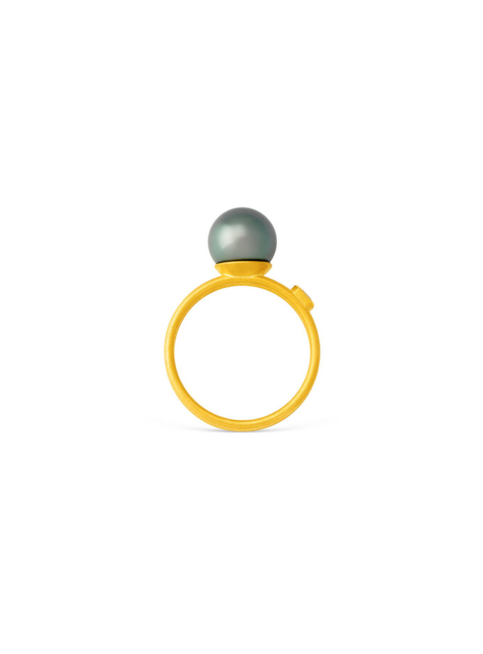 Tahitian black pearl Ring in 18K Solid Yellow Gold