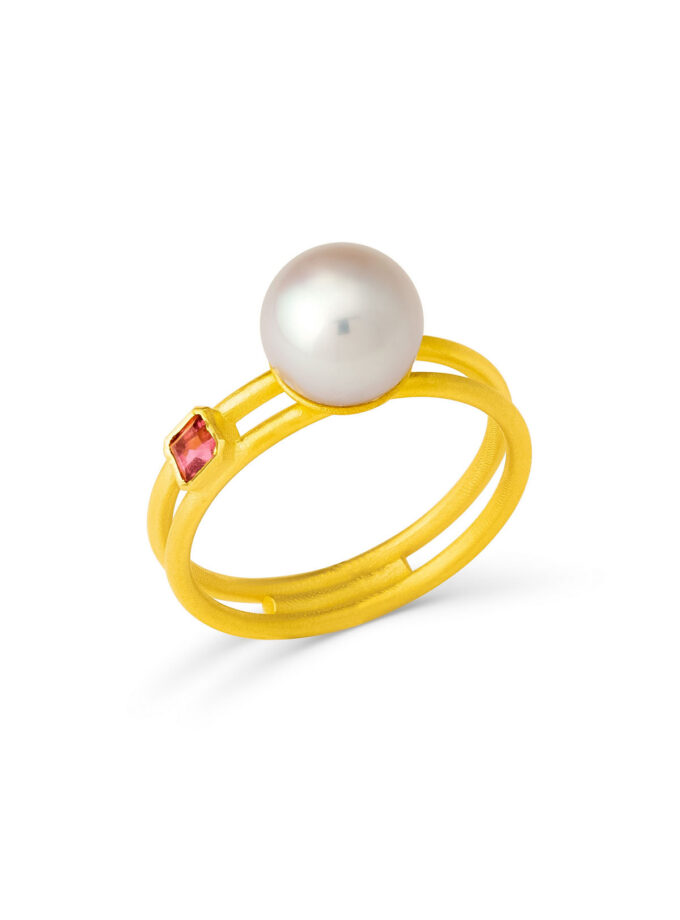 gold pearl ring with tourmaline