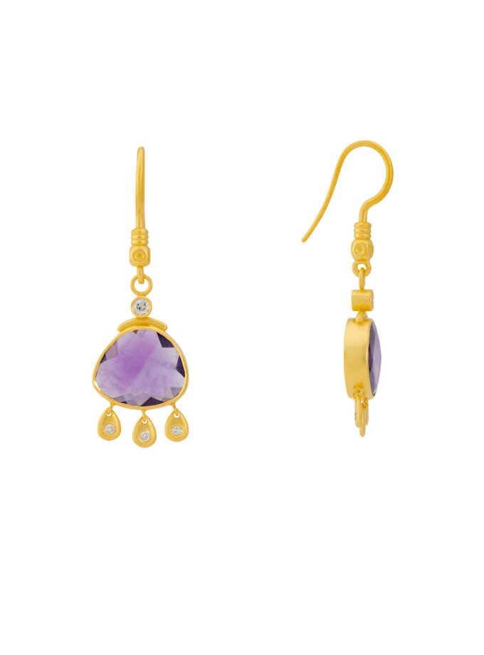 Natural Amethyst and Diamonds 18k Gold Earrings