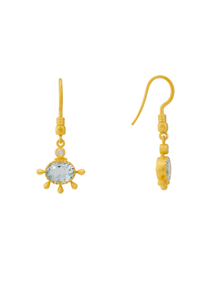 Natural Aquamarine and Diamond Earrings in 18k Solid Yellow Gold