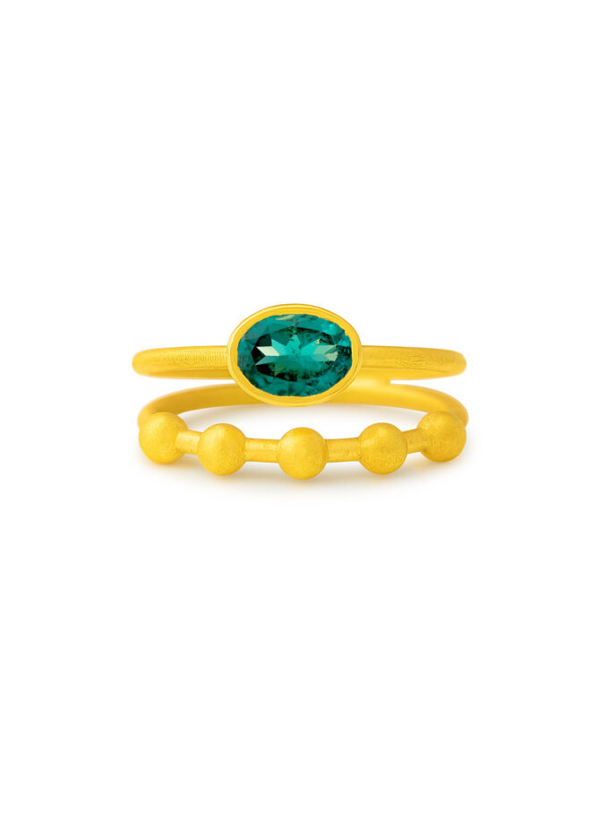 Natural bluish-green Tourmaline Ring in 18k Solid Yellow Gold