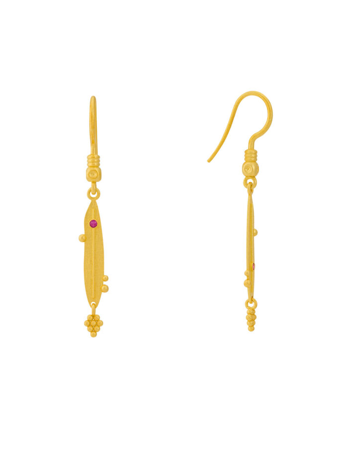 Natural Pink Tourmaline Earrings in 18k Solid Yellow Gold