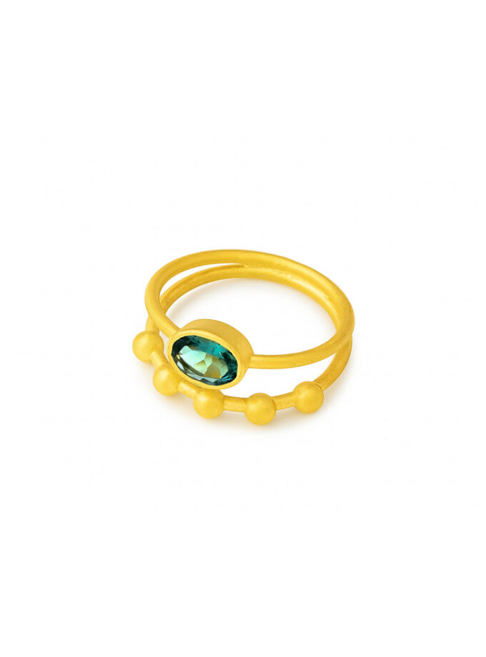 Natural bluish-green Tourmaline Ring in 18k Solid Yellow Gold