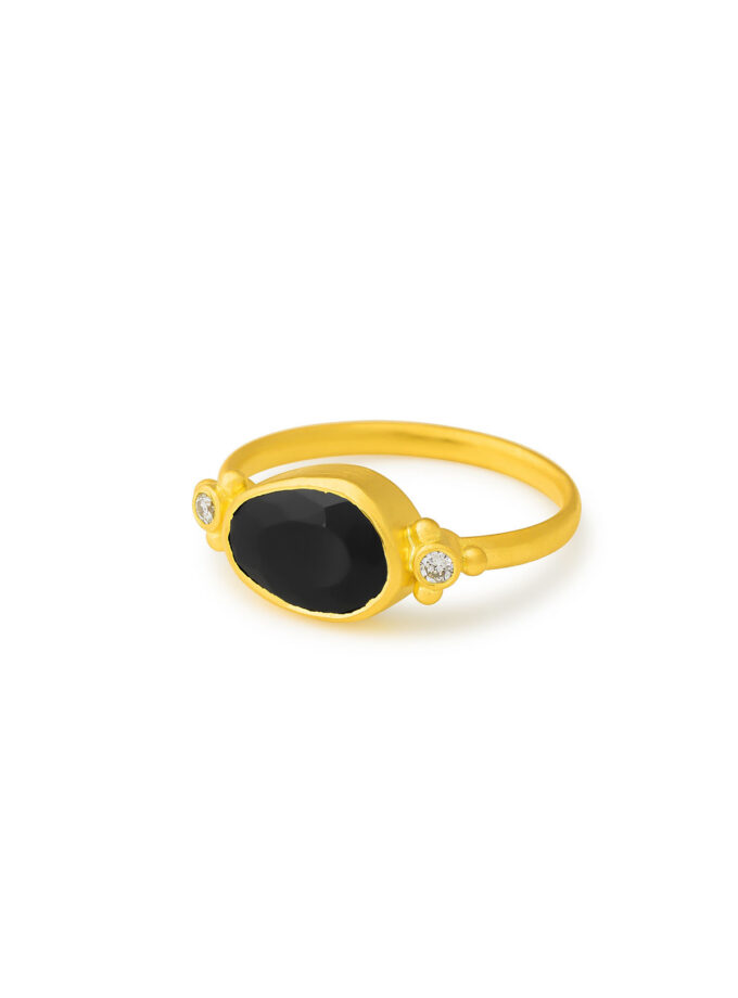 18K Yellow Gold Diamond Ring with Black Spinel