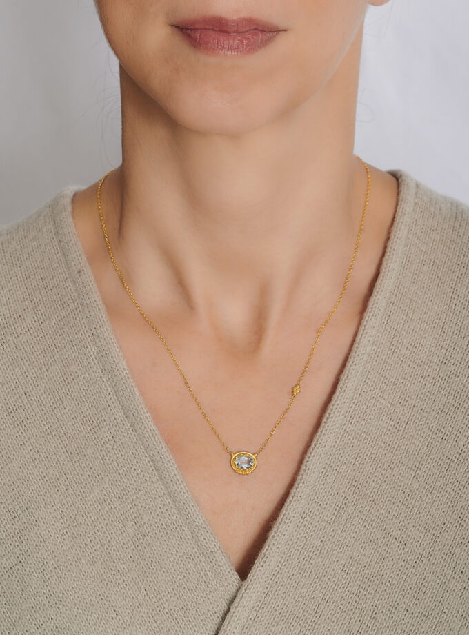 Natural Aquamarine Gemstone 18k Gold Necklace