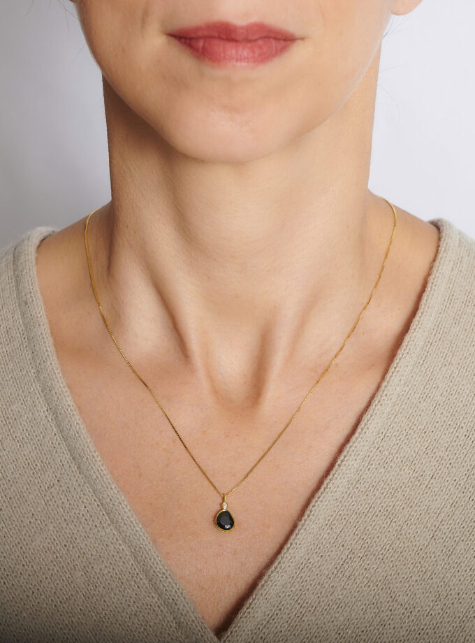 Natural Black Spinel and Diamond 18k Gold Necklace