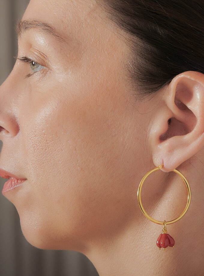 Natural Coral Drops in 14k Gold Hoop Earrings