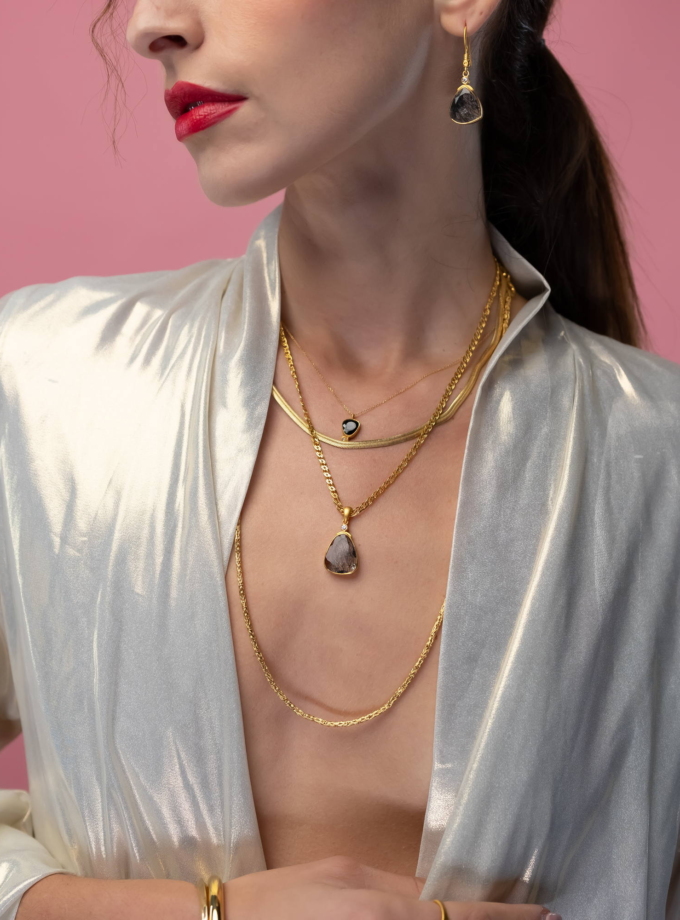 Black Spinel and Diamond 18k Gold Necklace