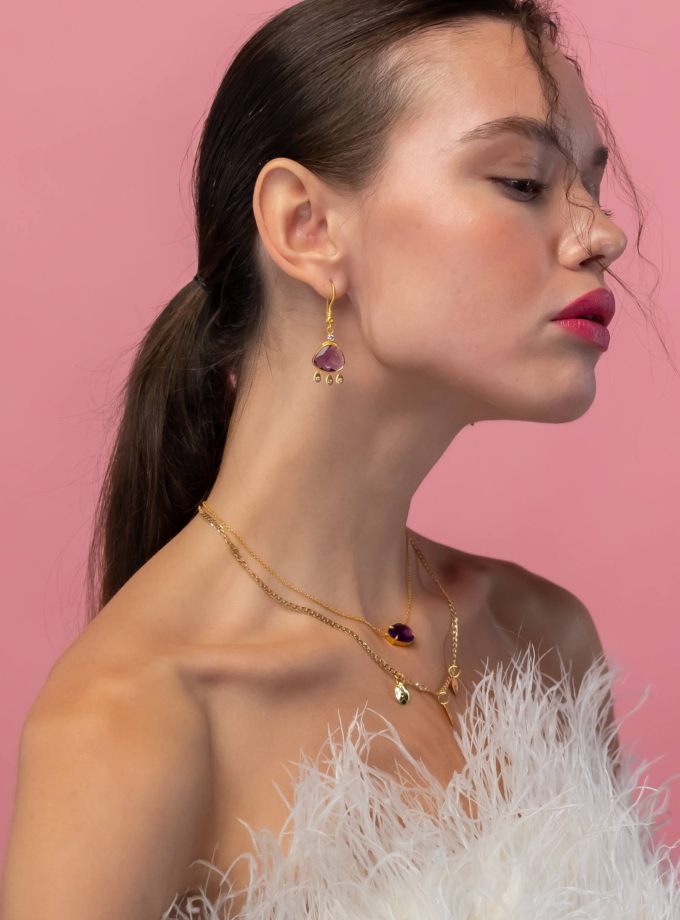 Natural Amethyst and Diamonds 18k Gold Earrings