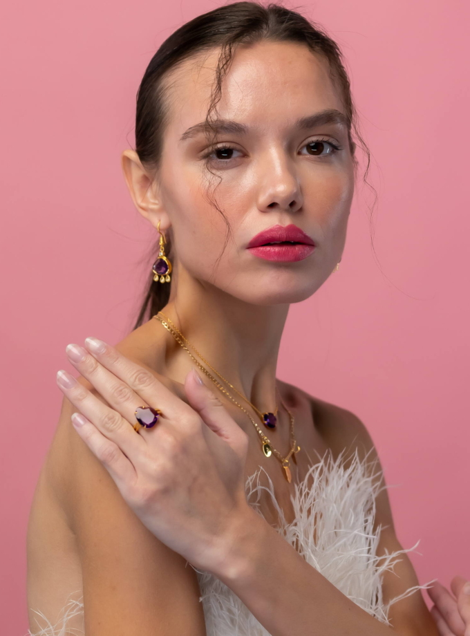 Natural Amethyst and Diamonds 18k Gold Earrings