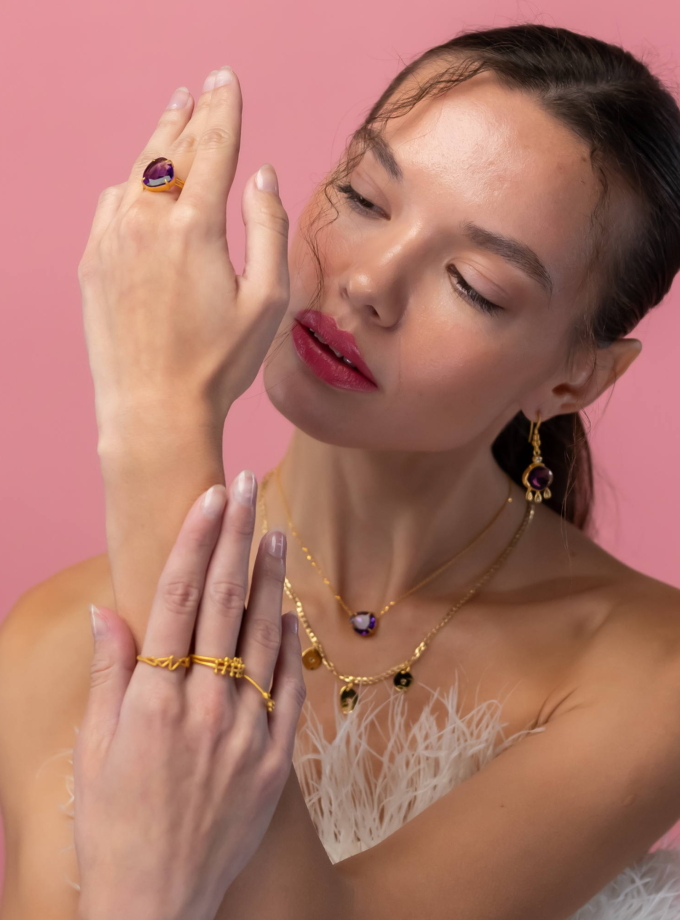 Natural Amethyst and Diamonds 18k Gold Earrings