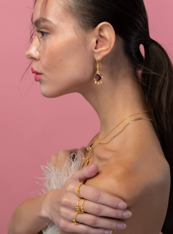 Natural Amethyst and Diamonds 18k Gold Earrings