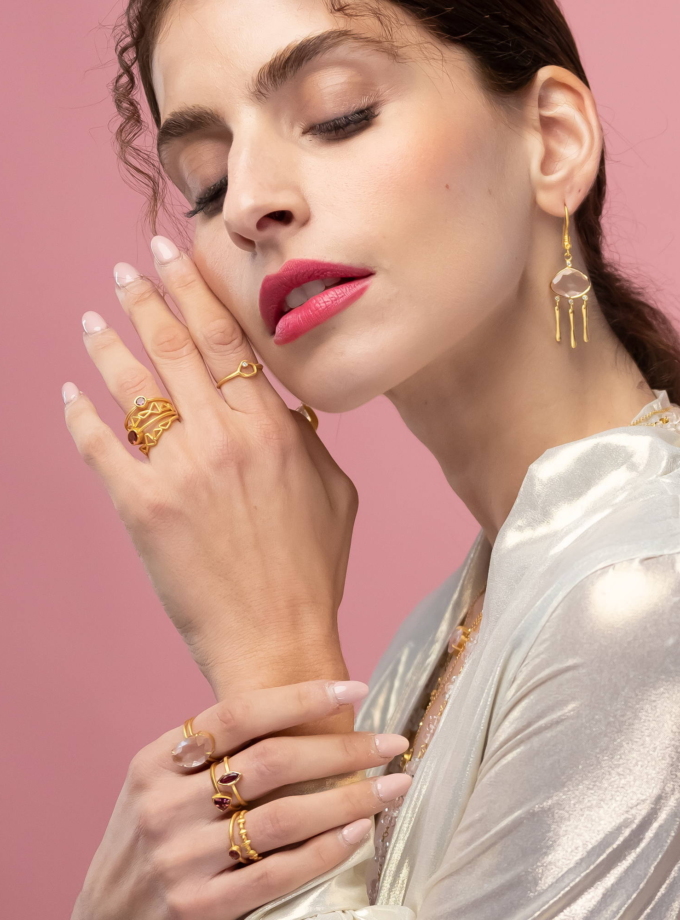 Natural Pink Tourmaline Ring in 18k Solid Yellow Gold