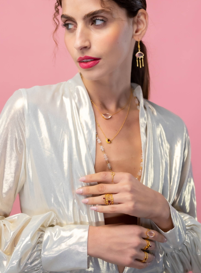 Natural Pink Tourmaline Ring in 18k Solid Yellow Gold