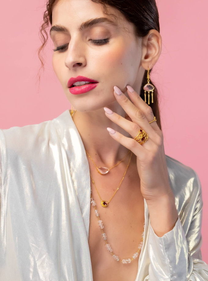 Natural Pink Tourmaline Ring in 18k Solid Yellow Gold