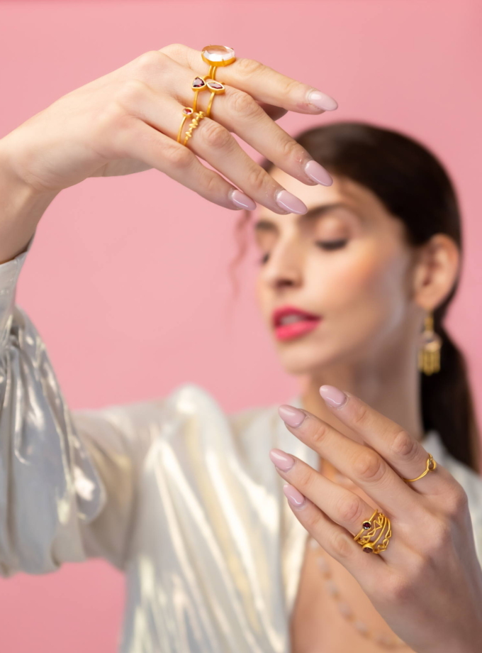 Natural Pink Tourmaline Ring in 18k Solid Yellow Gold