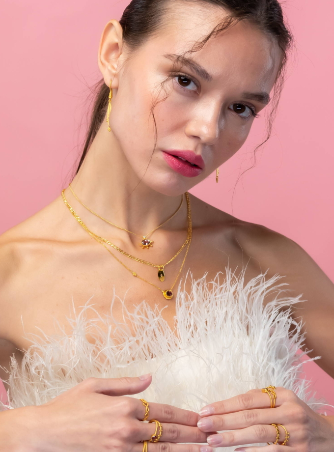 18k Gold Necklace with Pink Tourmaline and Diamond