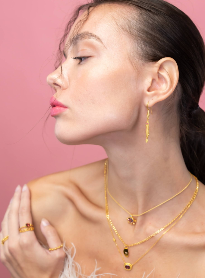 Natural Pink Tourmaline Earrings in 18k Solid Yellow Gold